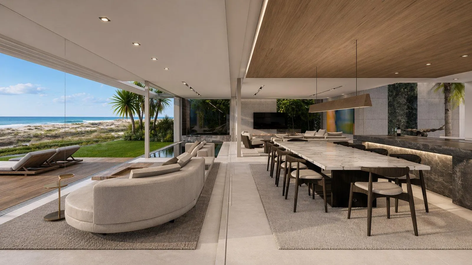 Lounge and dining table looking toward the ocean