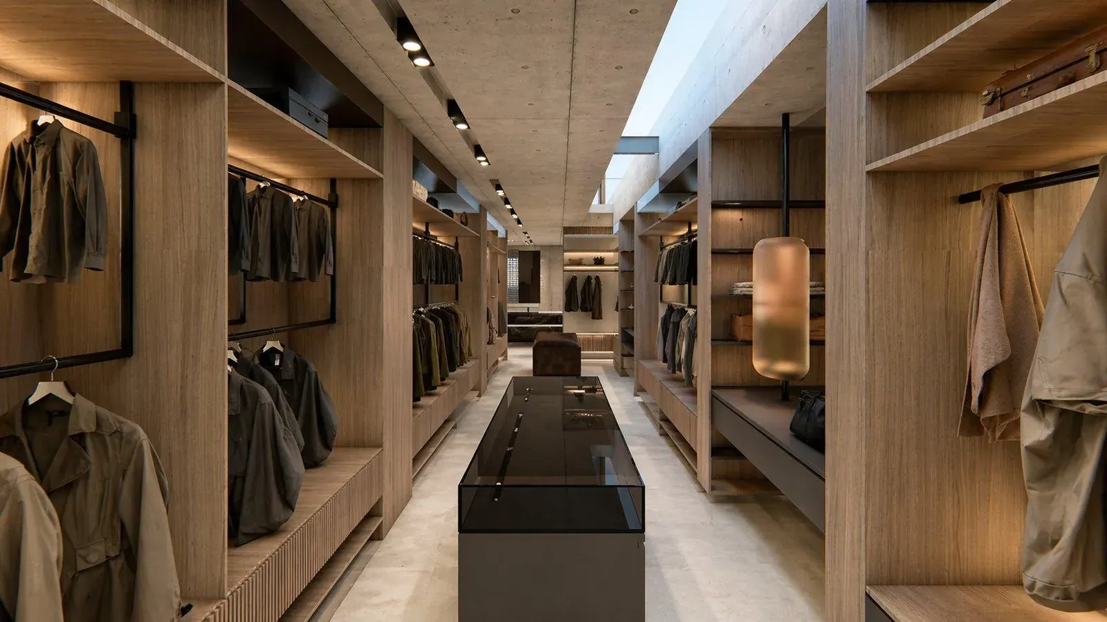 Walk-in dressing room with timber joinery