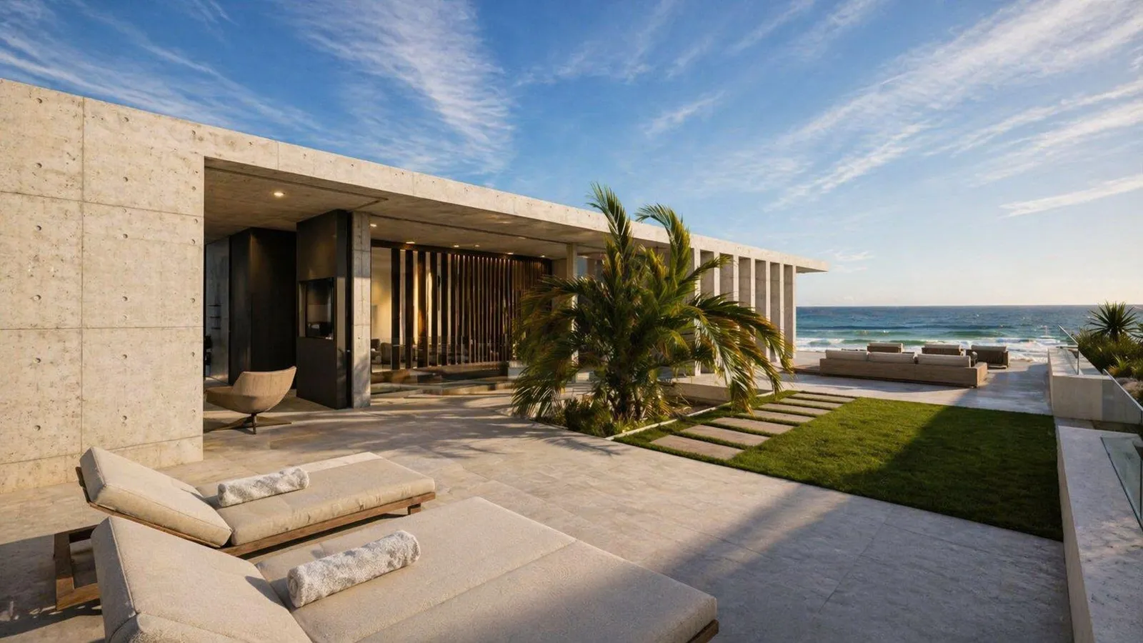 Courtyard terrace with palm and pool